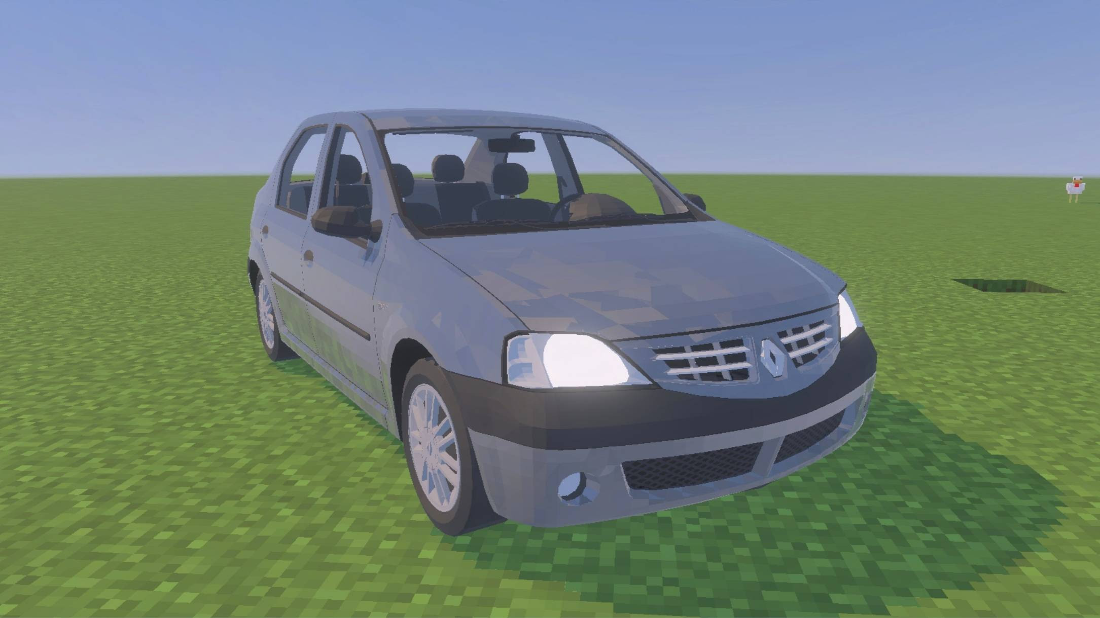 Renault Logan L90 вид спереди — решётка, фары и колпаки на месте