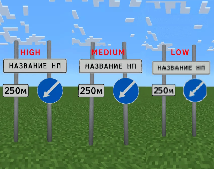 Три уровня качества текстур: HIGH, MEDIUM и LOW